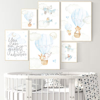 Nursery decor boy airplane, nursery decor boy hot air balloon, travel, you are our greatest adventure, nursery wall art animals, boy nursery