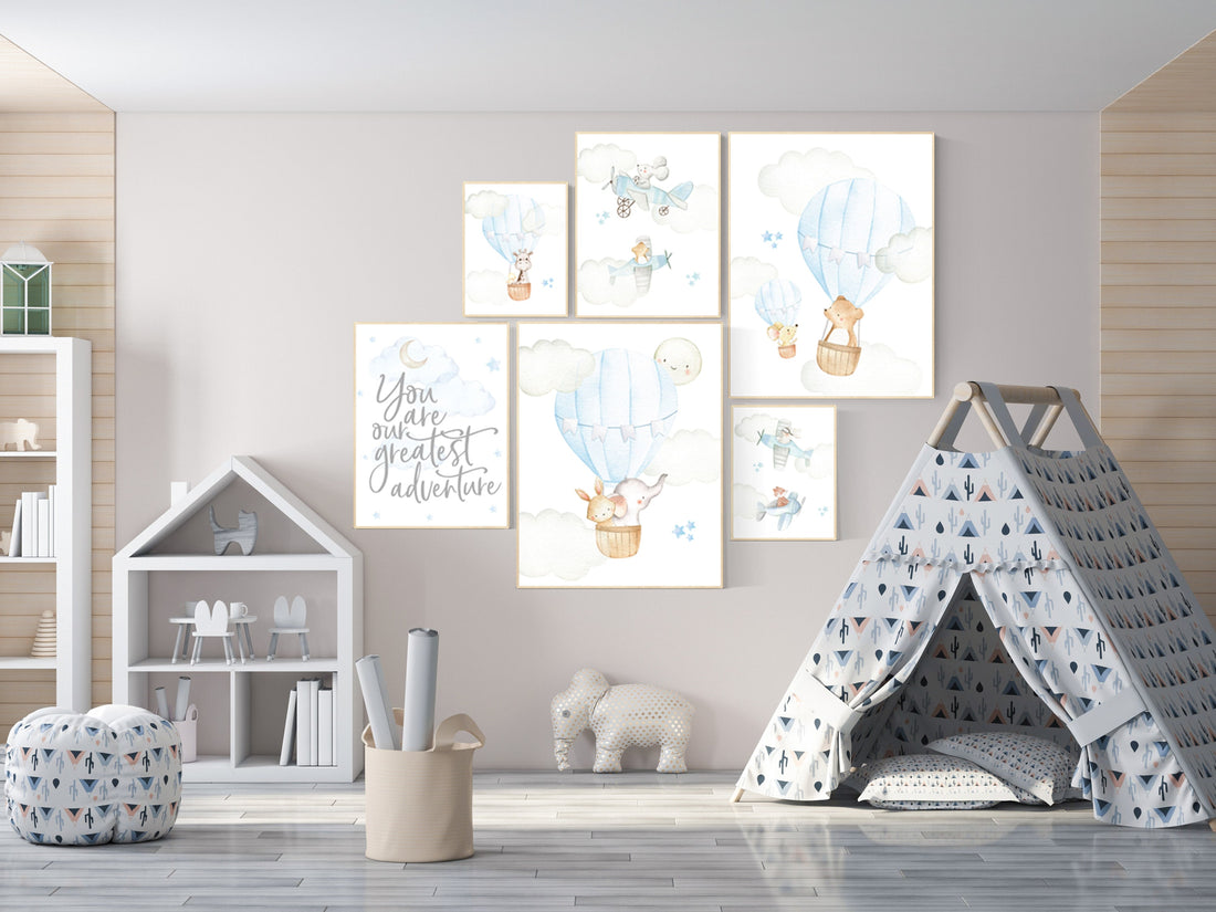 Nursery decor boy airplane, nursery decor boy hot air balloon, travel, you are our greatest adventure, nursery wall art animals, boy nursery
