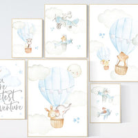 Nursery decor boy airplane, nursery decor boy hot air balloon, travel, you are our greatest adventure, nursery wall art animals, boy nursery