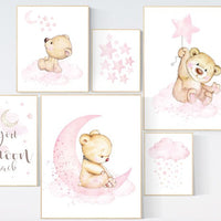 Nursery decor girl, we love you to the moon and back, bear nursery decor for girls, nursery decor girl, girl wall art, teddy bear nursery