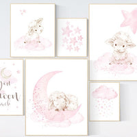 Baby room decor girl, Nursery wall art girl pink, Sheep nursery decor, sheep nursery art, lamb nursery decor, lamb print for nursery, lambs