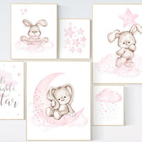 Nursery wall art girl, Rabbit nursery print, Nursery decor girl bunny, nursery print set girl, Bunny wall art, Bunnies nursery print set