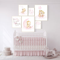 Nursery decor girl, we love you to the moon and back, bear nursery decor for girls, nursery decor girl, girl wall art, teddy bear nursery