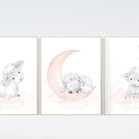 Nursery decor lambs, Nursery decor girl peach, sheep nursery, cloud and stars, moon and stars nursery, blush grey, sheep nursery
