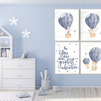 Hot air balloon nursery, navy blue, Nursery decor boy woodland animals, you are our greatest adventure, elephant, giraffe, bear, boy nursery