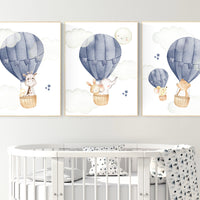 Hot air balloon nursery, Nursery decor boy, navy blue nursery, travel theme, elephant, bear, giraffe, bunny, travel nursery, woodland animal