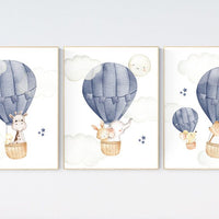 Nursery decor boy travel, Hot air balloon nursery, Nursery decor boy, navy blue, travel theme, elephant, bear, giraffe, bunny, animals