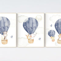 Hot air balloon nursery, Nursery decor boy, navy blue nursery, travel theme, elephant, bear, giraffe, bunny, travel nursery, woodland animal