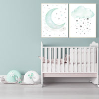 Mint nursery decor, mint green nursery decor, moon and cloud nursery decor, mint green nursery, moon and stars nursery, gender neutral