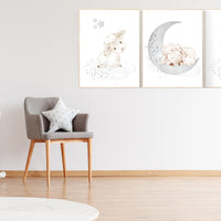 Sheep nursery decor, Gray nursery decor, nursery decor lambs, nursery wall art sheep, moon and cloud wall art nursery gender neutral nursery