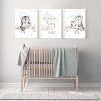 Nursery decor owl, owl nursery art, mint nursery decor, baby room wall art, nursery wall art mint and gray, mint green, gender neutral, owls