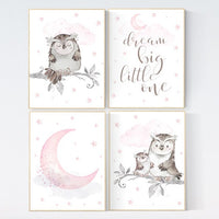Nursery decor girl owl, Owl print for nursery, dream big little one, owl nursery decor, pink and gray, nursery ideas, pink nursery decor