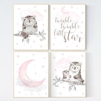 Nursery decor girl owl, Owl print for nursery, twinkle twinkle little star, owl nursery decor, pink and gray, nursery ideas, pink nursery