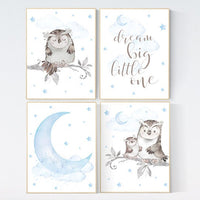 Nursery decor boy owls, owl nursery, nursery wall art boy, owl print nursery, owl print baby, baby nursery decor, baby blue nursery art