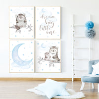 Nursery decor boy owls, owl nursery, nursery wall art boy, owl print nursery, owl print baby, baby nursery decor, baby blue nursery art