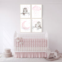 Nursery decor girl owl, Owl print for nursery, moon and star nursery, owl nursery decor, pink and gray, nursery ideas, pink nursery decor