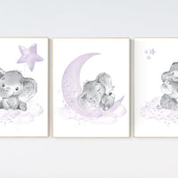 Lilac nursery decor, Nursery decor girl lavender, nursery decor elephant girl, moon and stars, lavender, star nursery lilac nursery decor