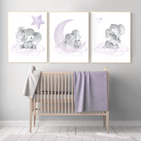 Girls room decor lilac, Nursery decor girl lavender, nursery decor elephant girl, moon and stars, lavender, star nursery lilac nursery decor