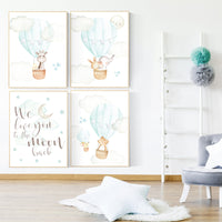 Nursery wall art mint and gray, nursery decor woodland, nursery decor girl, nursery decor boy, mint nursery art, nursery prints animal