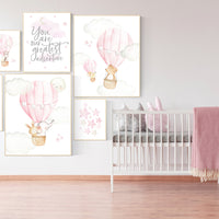 Nursery decor girl, you are our greatest adventure hot air balloon, girl nursery wall art, nursery decor woodland animals, star, moon