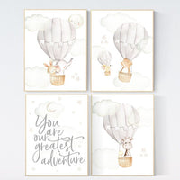 Nursery decor neutral, You are our greatest adventure print, gender neutral nursery, gray nursery, hot air balloon nursery, beige nursery