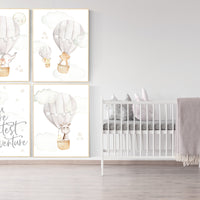 Nursery decor neutral, You are our greatest adventure print, gender neutral, gray, hot air balloon, elephant, giraffe, bear, bunny, animals