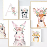 Nursery decor animals, woodland nursery decor girl, animal prints for nursery girl, bunny print for girls nursery, Woodland Nursery Art