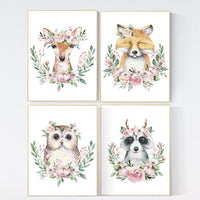 Nursery decor girl woodland, nursery decor floral, boho nursery, baby room decor animals, nursery decor girl floral, girl room decor, gift