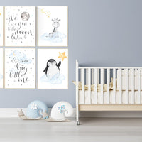 Nursery wall art elephant, nursery decor hot air balloons, cloud nursery decor, Nursery decor neutral, moon and stars nursery gender neutral