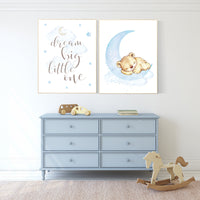 Nursery wall art bear, boy nursery decor animals, nursery decor woodland, nursery prints boy, boys room, dream big little one teddy bear