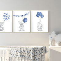 Navy nursery art, navy blue, Nursery decor boy, elephant, bunny, hippo, Baby Animal Nursery Art, Woodland animals, Nursery Prints, baby boy