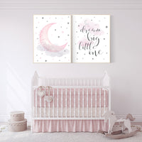 Nursery decor girl, nursery wall art girl pink, pink nursery, dream big little one, moon print, nursery print, moon and stars nursery art