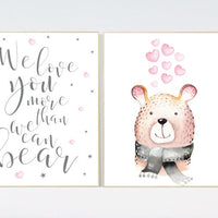 We love you more than we can bear, nursery decor bear, bear nursery print, i love you more than i can bear, animals, nursery quote print