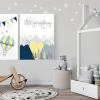 Nursery decor boy mountains adventure, let's go exploring, nursery decor boy airplane, world map nursery, hot air balloon nursery wall art