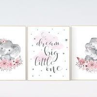 Nursery decor girl boho, elephant nursery wall art, nursery decor girl floral, nursery decor girl woodland, flower nursery, boho nursery