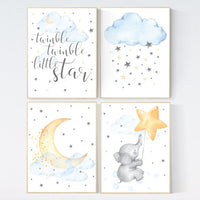 Nursery decor elephant, moon nursery decor, Nursery decor neutral, moon and stars nursery moon nursery, gender neutral, twins, unisex, stars