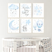 Nursery decor boy, nursery decor elephant, blue nursery wall art, baby room wall art boy elephant, dream big little one, hot air balloon