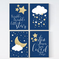 Navy gold nursery, nursery decor boys, twinkle twinkle little star, navy gold, nursery art, moon and stars