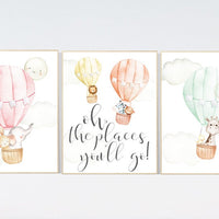 Nursery decor safari animals, hot air balloon, elephant and giraffe, gender neutral, nursery decor twins, animal nursery, neutral, unisex