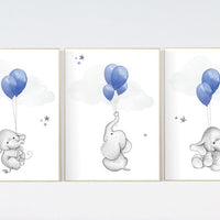 Nursery decor boy elephant, navy nursery wall art, elephant balloon print, navy blue, navy gray nursery wall decor, boy nursery ideas