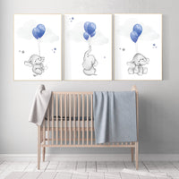 Nursery decor boy elephant, elephant balloon print, Nursery decor elephant, navy blue wall art, navy nursery decor, boy nursery wall art