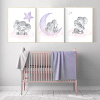 Nursery decor girl elephant, lavender, nursery decor girl pink and purple, animal nursery, elephant decor for nursery for girl, lilac art