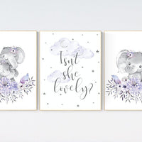 Purple nursery, Boho baby room, nursery wall art elephant, nursery decor girl, nursery decor girl floral, lilac nursery decor, lavender