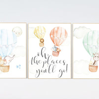 Hot air balloon, elephant giraffe, Nursery decor animals, bear, gender neutral, nursery decor twins, animal nursery, neutral, unisex