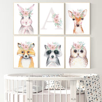 Woodland nursery, nursery decor woodland, nursery wall art animals, nursery wall art woodland, Woodland Animals Nursery Art, girl nursery