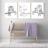 Nursery decor girl lilac, Nursery decor owl, lilac nursery, nursery art, owl nursery, lavender, we love you to the moon and back, purple