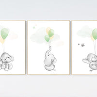 Green yellow nursery, Nursery decor animals, neutral nursery, green nursery, elephant nursery,  yellow nursery, gender neutral, twin nursery