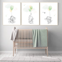Green yellow nursery, Nursery decor animals, neutral nursery, green nursery, elephant nursery,  yellow nursery, gender neutral, twin nursery