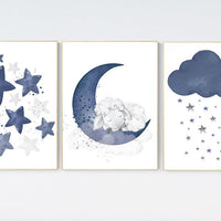 Sheep nursery decor, Navy nursery decor boy, nursery decor lambs, nursery wall art sheep, moon and cloud wall art nursery, navy grey nursery