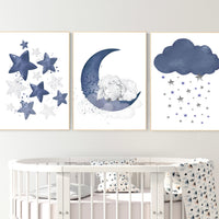 Sheep nursery decor, Navy nursery decor boy, nursery decor lambs, nursery wall art sheep, moon and cloud wall art nursery, navy grey nursery